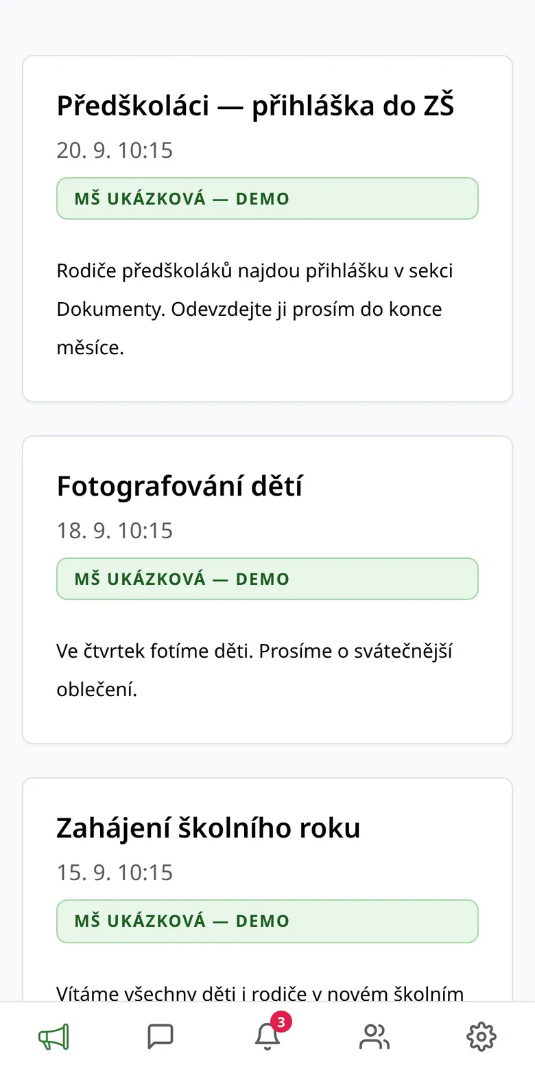Oznámení pro rodiče