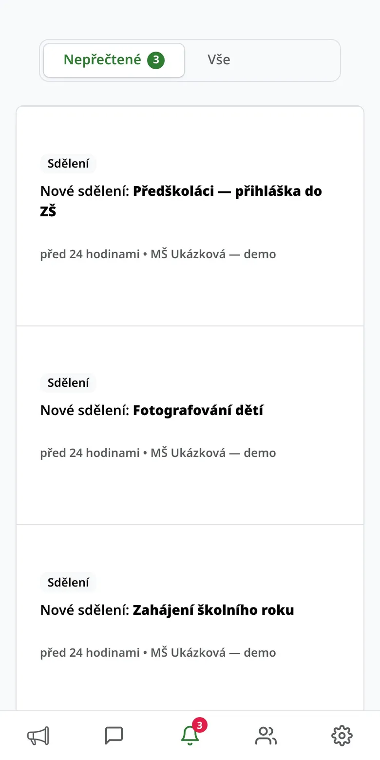 Upozornění v aplikaci