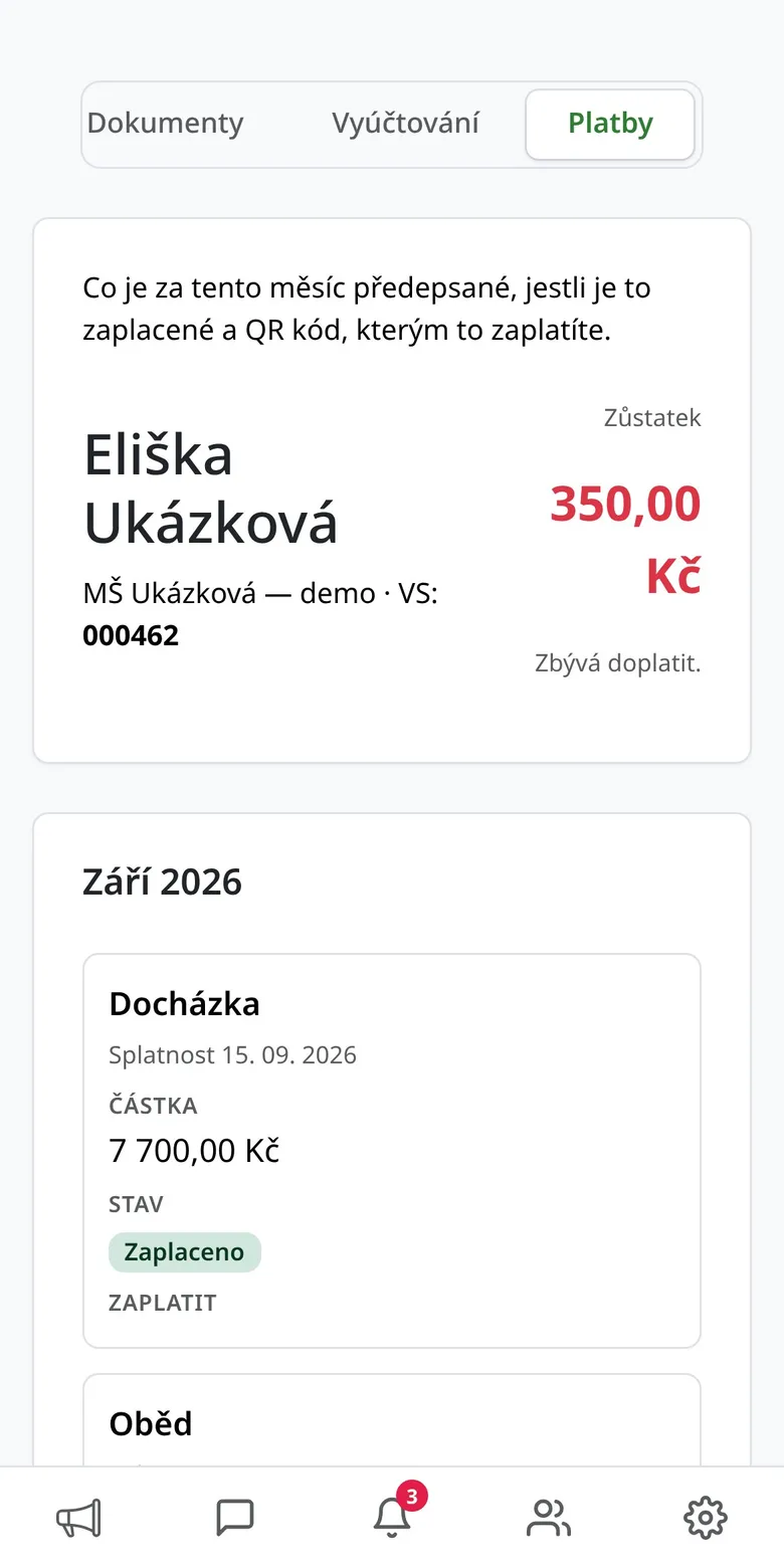 Platby za měsíc s QR kódem