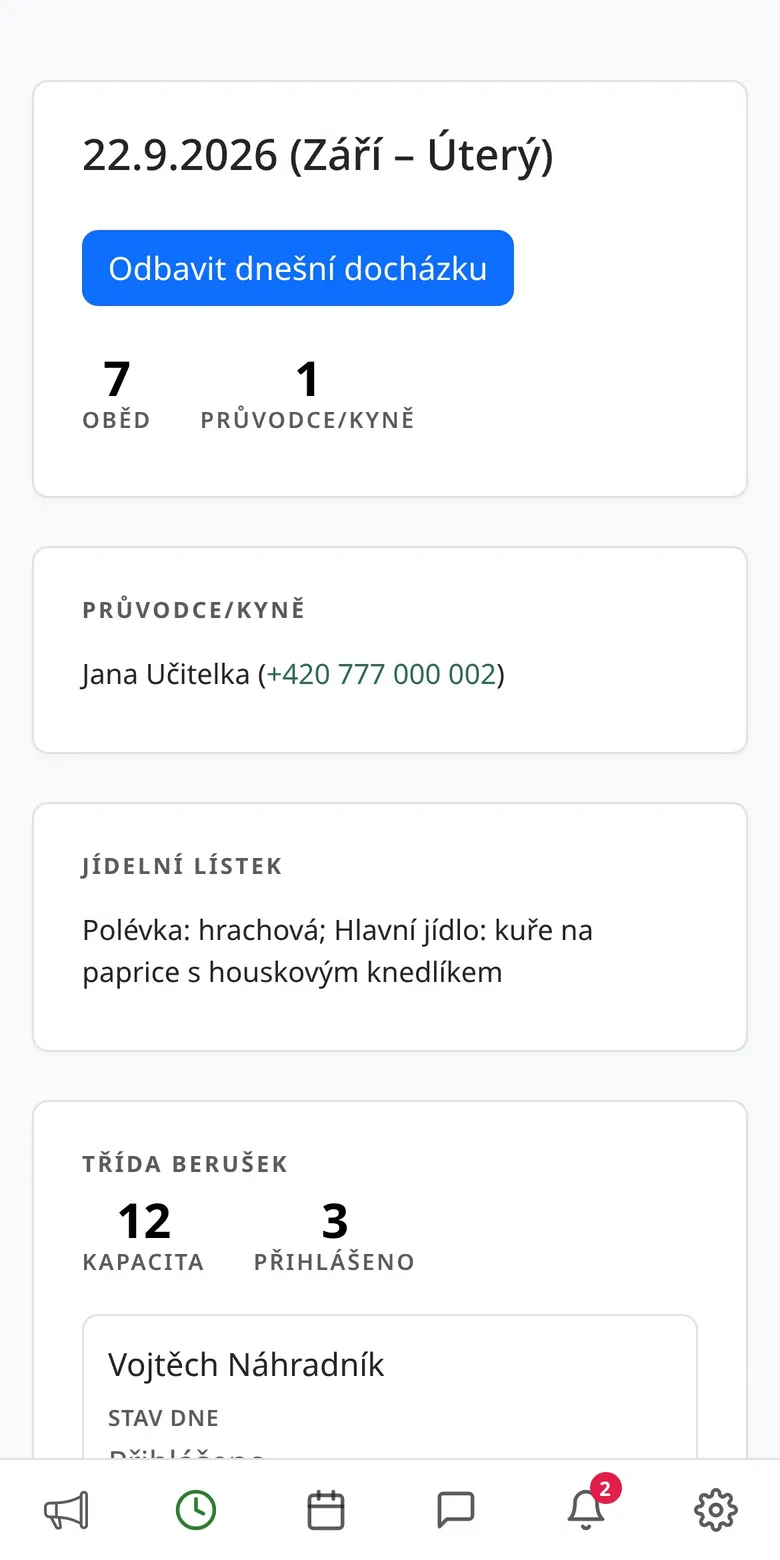 Přehled dnešního dne pro pedagoga
