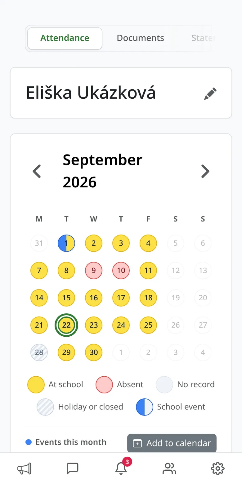 A child's calendar with colour-coded days
