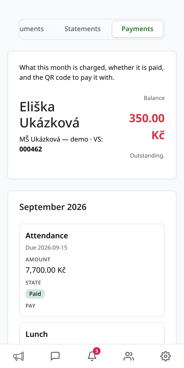 This month's payments with a QR code