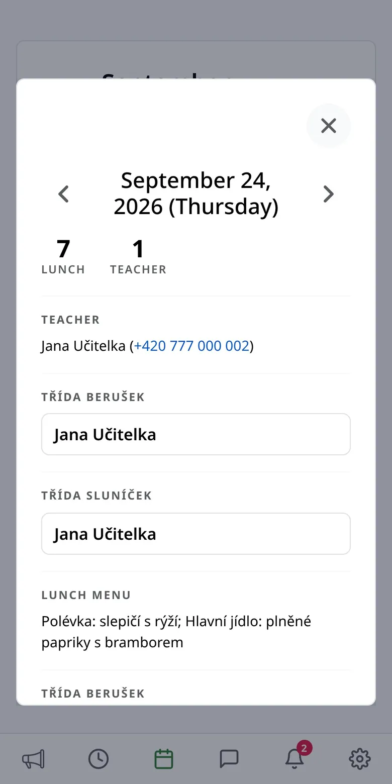 Day detail with shifts and child counts